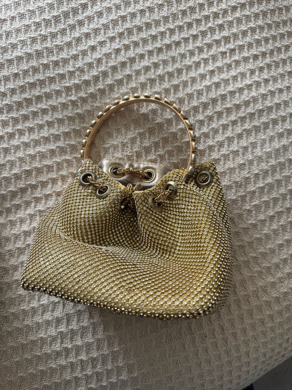 Gold Crystal-Embellished Mini Handle Bag